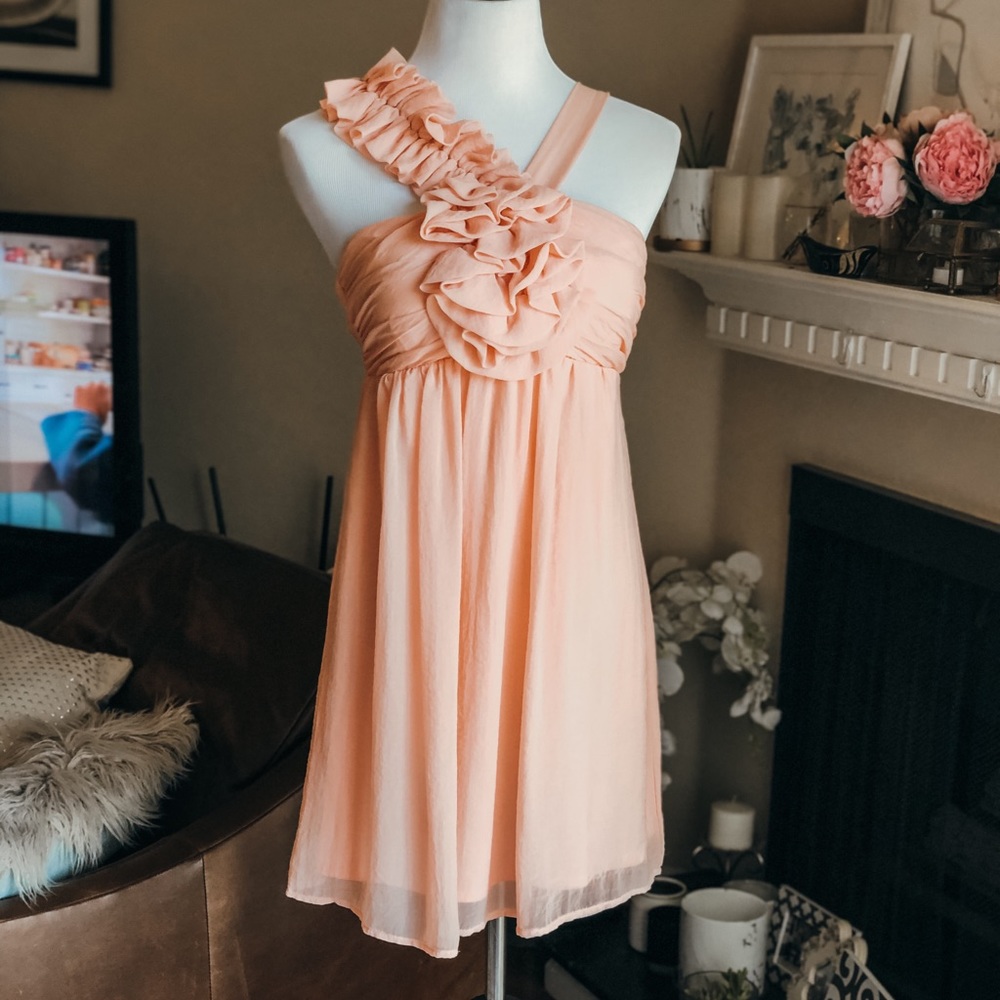 Blush Ruffled Chiffon Cocktail Dress